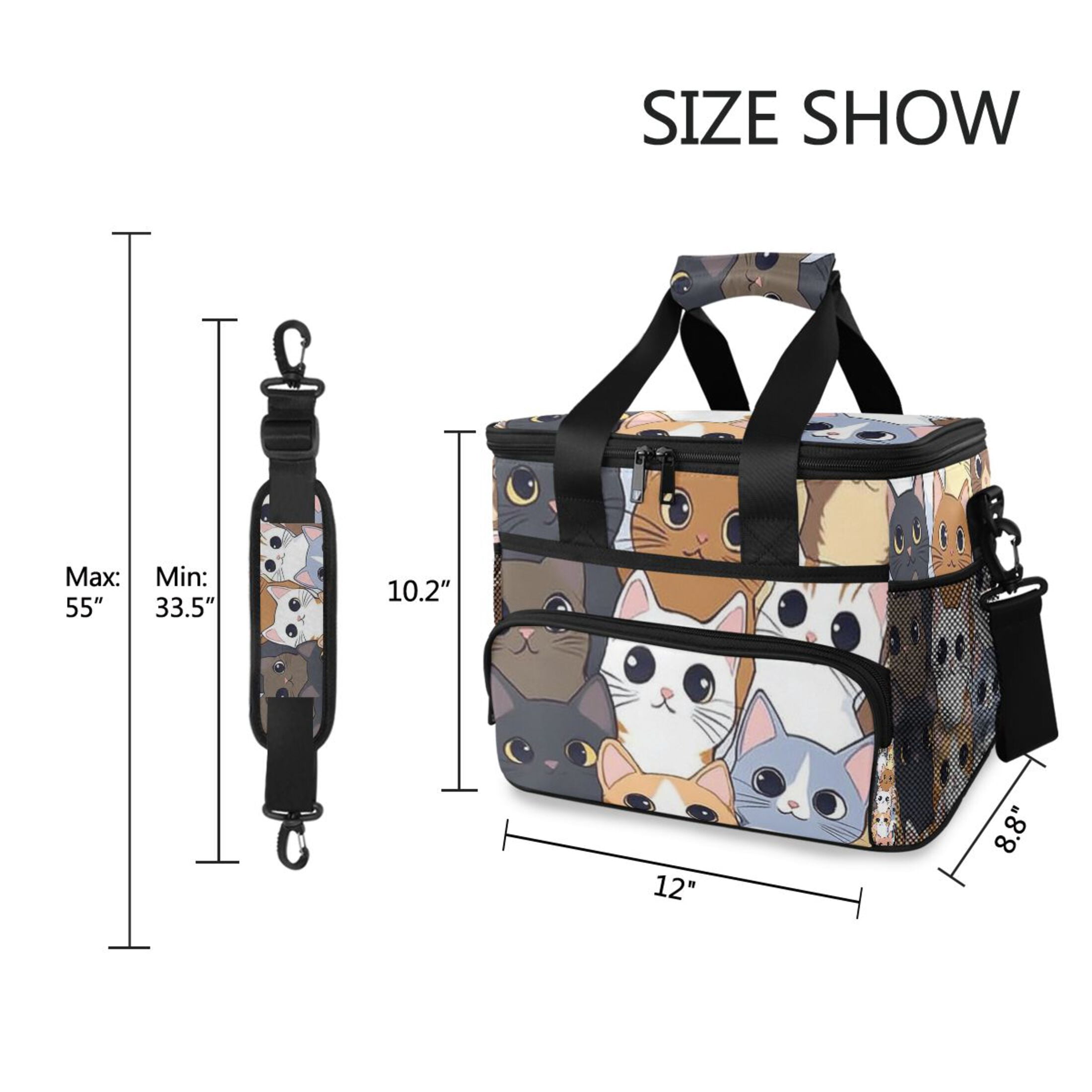 Cute Cat Faces Pattern Insulated Lunch Bag 15L Cooler Box for Women Men Work Camping Beach Travel