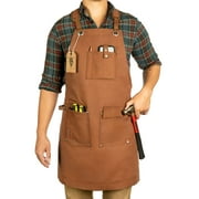 Waxed Canvas Heavy Duty Work Apron With Pockets - Deluxe Edition With Quick Release Buckle Adjustable Up To Xxl For Men And Women - Texas Canvas Wares (Brown Deluxe Edition)