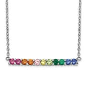 925 Sterling Silver Cable Fancy Necklace Chain Prizma 18 inch with Lobster Clasp Colorful CZ Bar 38 mm
