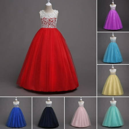 Crochet Christening Gown BOBORA Girls Lace Crochet Half-perspective Floor Length Pageant Gowns Birthday Wedding Dresses ()