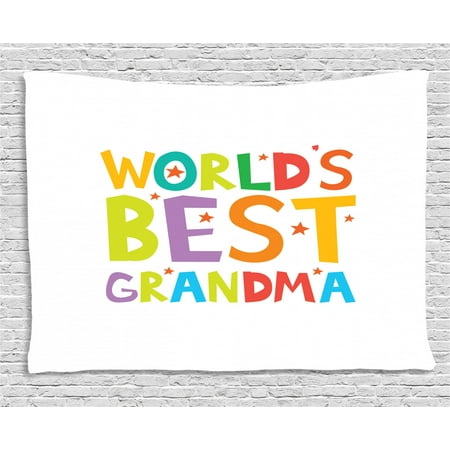 Grandma Tapestry, Cartoon Style Lettering Worlds Best Grandma Quote with Stars Colorful Illustration, Wall Hanging for Bedroom Living Room Dorm Decor, 80W X 60L Inches, Multicolor, by (Best Dorms In The Us)