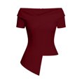 thumbnail image 5 of Hulanddfd Women's Tops Fashion Off-Shoulder Crossover V-Neck Asymmetric Top Wine Size 2XL, 5 of 5