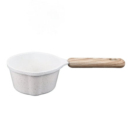 White Marble Non-Stick Sauce Pan - Small Aluminum Pot with Spouts & Wood Handle