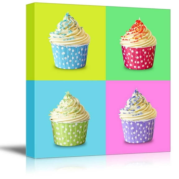 wall26 - Canvas Wall Art - Multi-Color Pop Art with Cupcakes - Giclee Print Gallery Wrap Modern Home Art Ready to Hang - 16" x 16"
