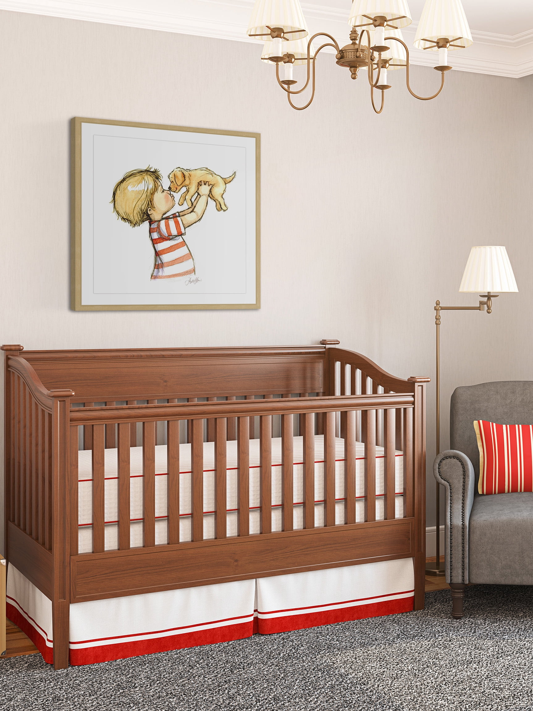 "Puppy Loves Boy" Framed Painting Art Print, 32" x 1.5"