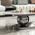 thumbnail image 3 of 51" Oval Faux Marble Coffee Table with Titanium-Coated Steel Base & Central Ball Support for Modern Living Rooms, 3 of 9