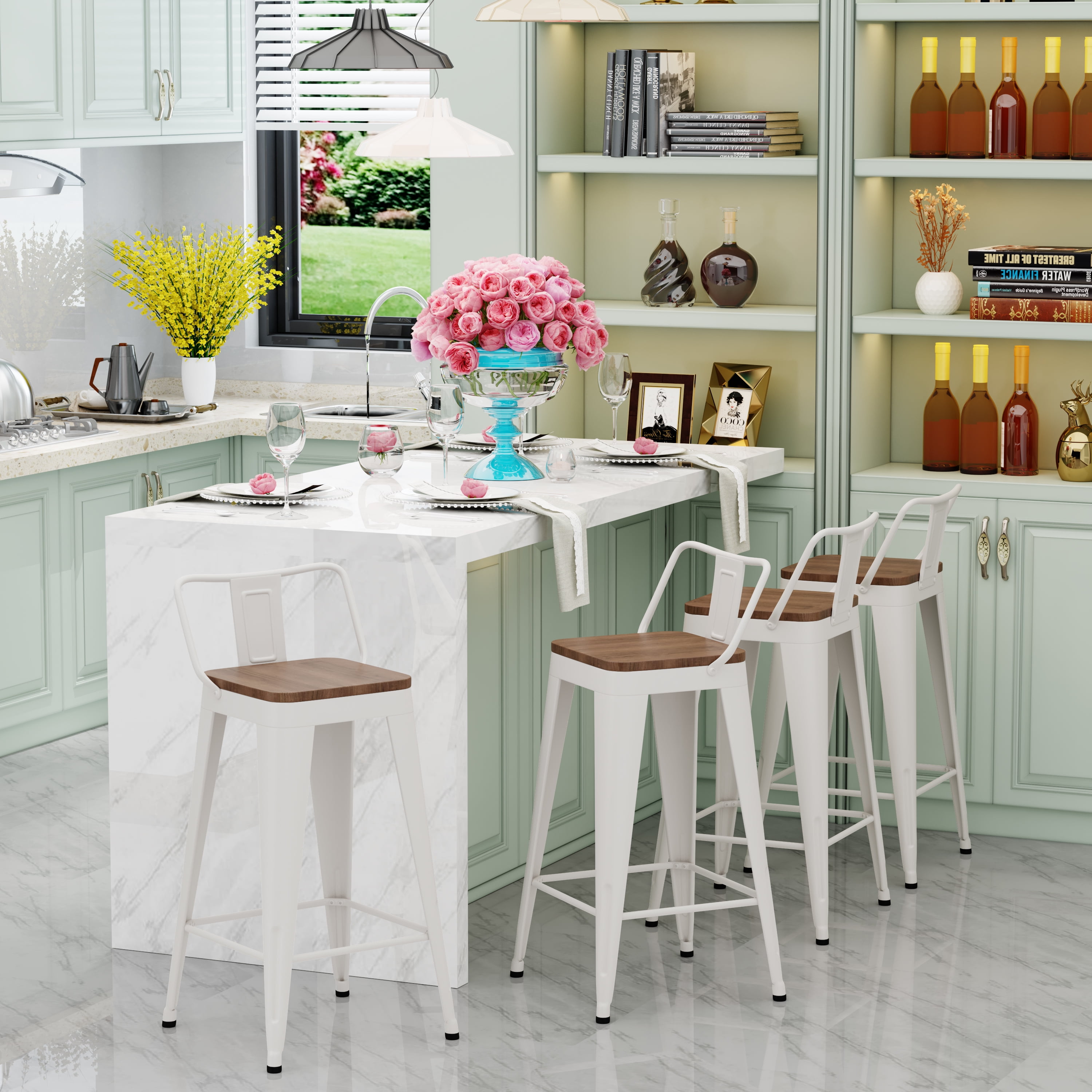 Apeaka 24-Inch Industrial Kitchen Bar Stools with Backs, Set