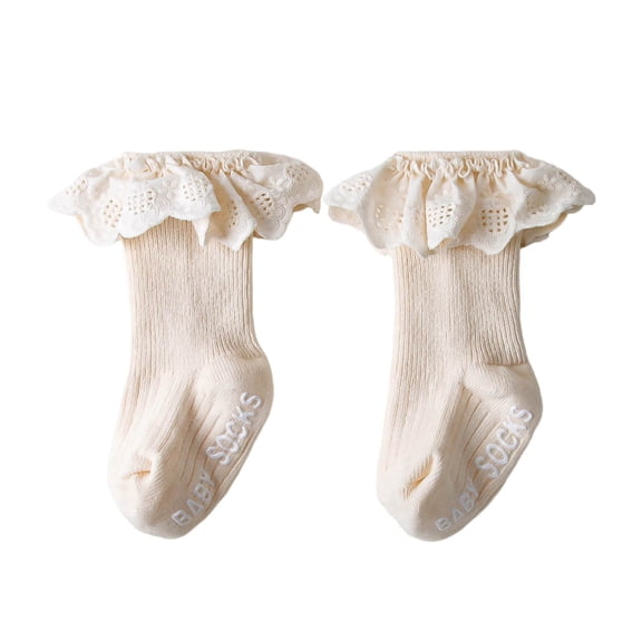 Krdevn Fuzzy Socks,Toddler Mid Calf Socks with Ruffle Edge for Autumn Baby Walking Socks for Girls,Size:1-2 Years