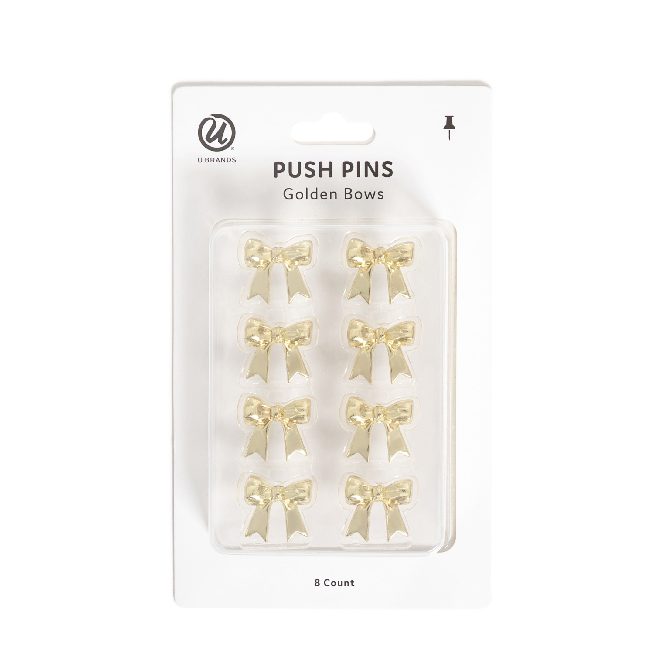 U Brands Ribbon Push Pins, 8 Count, Gold