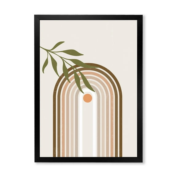 Designart 'Abstract Moon and Sun With Green Leaf I' Modern Framed Art Print