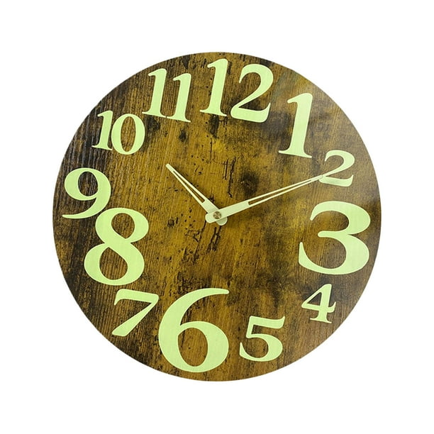 Horloge Murale Lumineuse à Faible Bruit Veilleuses en Bois de Style Rustique Circulaire pour la Cuisine de l'Hôtel Décoration Intérieure de Chambre à Coucher Extérieure StyleF