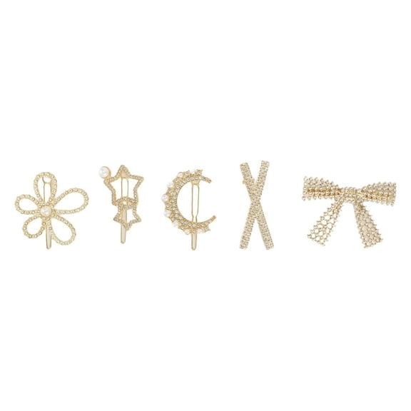 5 Pcs Fashion Grace Bow Tie Star Hair Clips for Girls Gold Tone Silver Tone