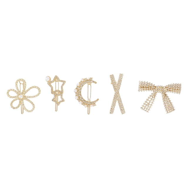 5 Piezas de Clips para el Cabello con Lazo de Moda y Estrella para Niñas en Tonos Dorado y Plateado