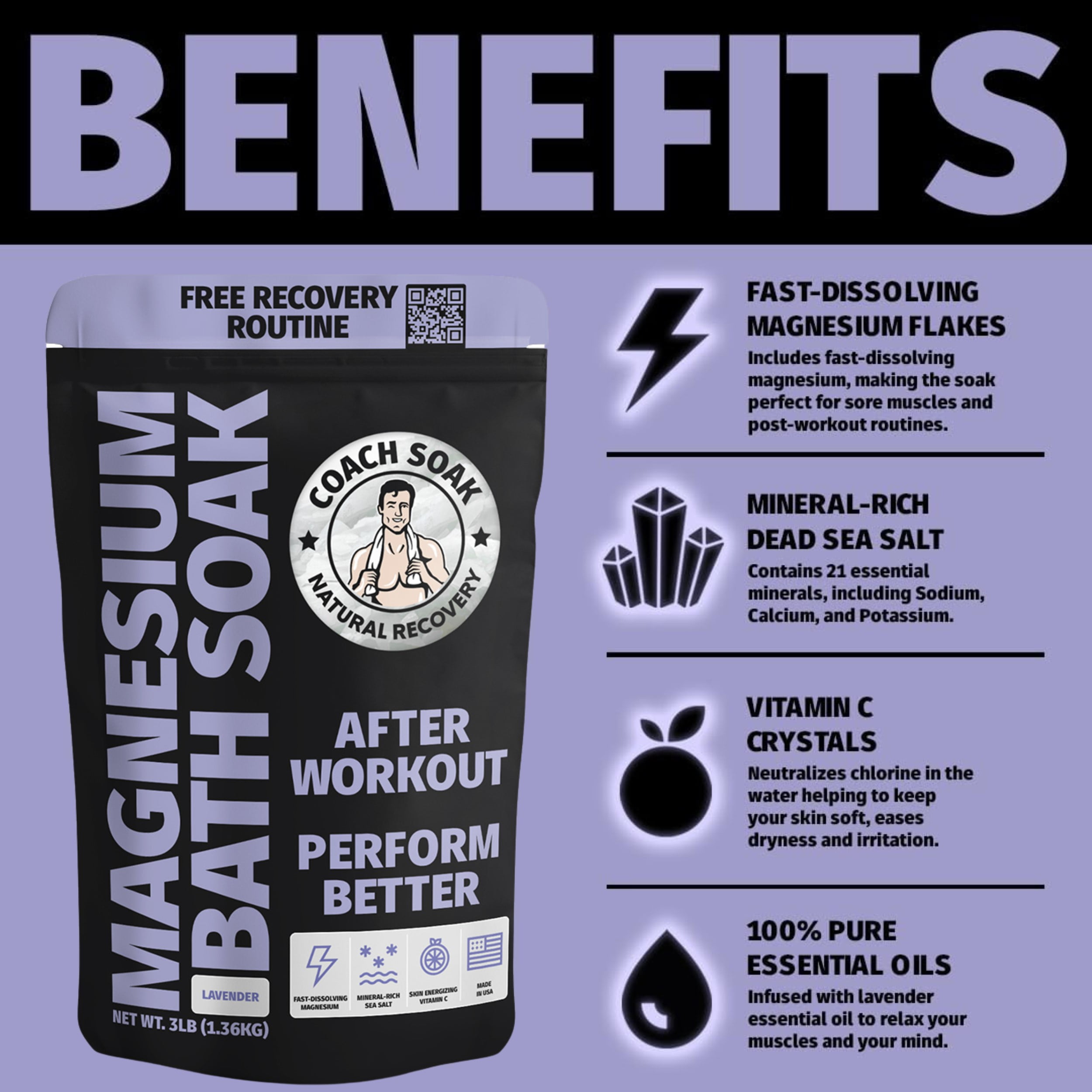 Coach Soak Magnesium Bath Soak For Muscle Recovery - Lavender 3lb