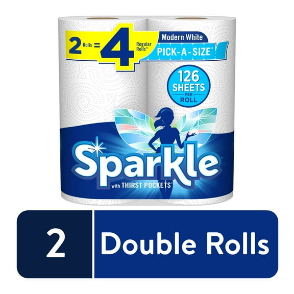 Sparkle Pick-A-Size Paper Towels, White, 2 Double Rolls = 4 Regular Rolls, 126 2-Ply Sheets Per Roll