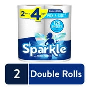 Sparkle Pick-A-Size Paper Towels, White, 2 Double Rolls = 4 Regular Rolls, 126 2-Ply Sheets Per Roll