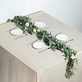 thumbnail image 2 of Balsa Circle 6 feet Frosted Green Artificial Eucalyptus Leaves Ivory Roses Flowers Vine Greenery Garland Wedding, 2 of 8