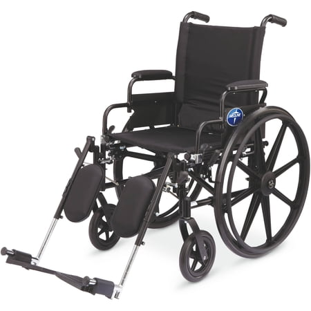 Medline's Premium K4 Lightweight Wheelchair, 18" Seat Width, Flip-Back Desk-Length Arms, Elevating Legrests, 300lb Weight Capacity, Black Frame