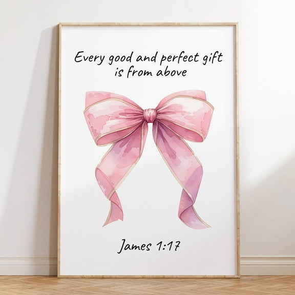 Retro Christian Wall Art, Bible James Verse, Coquette Aesthetic Wall Art, Scripture Art, Girly Art, Pink Bow Wall Art, Pink Print Wall Art, Modern Wall Decor, 8x12 UNFRAMED