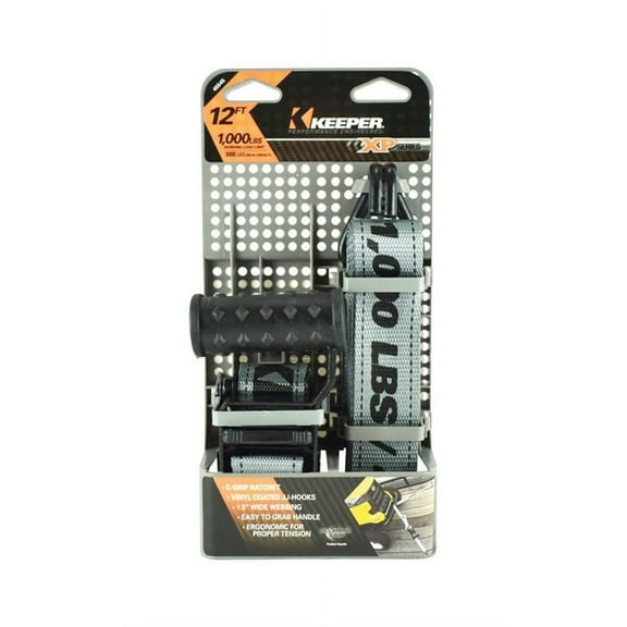 Keeper 45525 Ratchet Tie Down Strap, Gray, 14' L