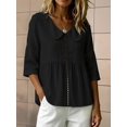 thumbnail image 5 of Women's Doll Collar Eyelet 3/4 Sleeve Peplum Blouse Black S, 5 of 7