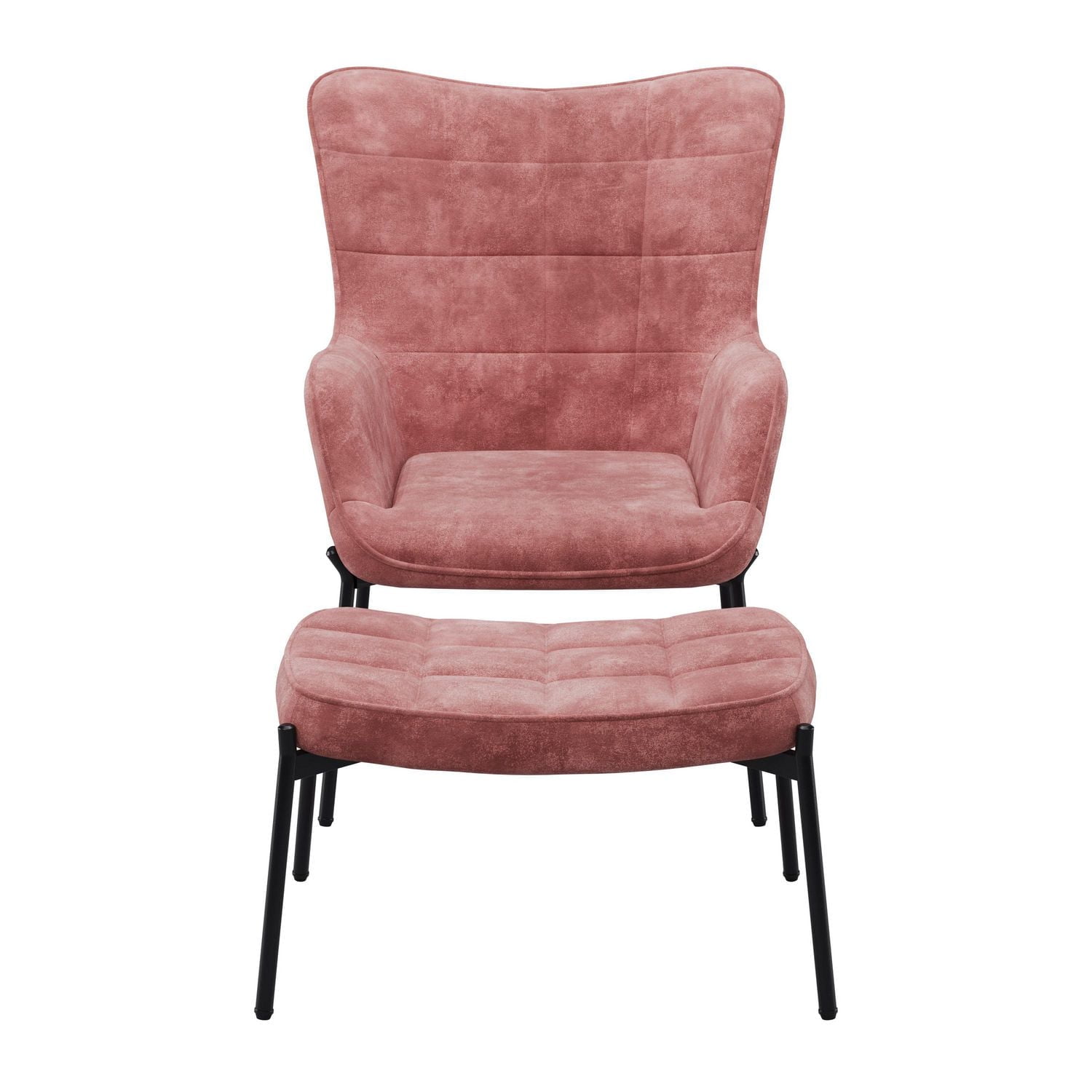 Fauteuil d'appoint d'intérieur Charlotte en velours à dossier ailé avec tabouret et pieds en metal