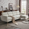 thumbnail image 5 of 112 Inches Modern 4-Seater Sectional Sofa, Flannel L-Shape Sofa with Chaise, Pushback Modular Sectional Couches for Living Room, White, 5 of 9