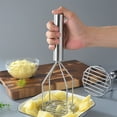 thumbnail image 1 of Xihbxyly Machacador de Papas de Acero Inoxidable, Agarre Ergonómico, Fácil de Limpiar, Diseño de Malla Uniforme, Triturado Eficiente, Herramienta de Cocina Multifuncional, Ideal para Papas, Aguacates, 1 of 6