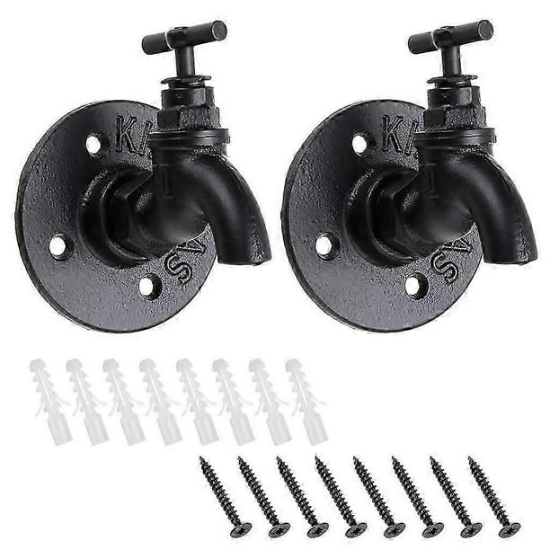 Set of 2 Wall Mounted Decorative Hanging Hooks for Clothes, Towels, Bags, Umbrellas and Hats Vintage and Industrial Style Tap Shaped
