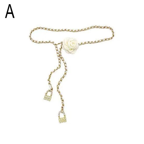 Apricot flower gold chain camellia waist chain metal chain flower decoration small fragrance style accessories waist chain dress denim high-end accessories