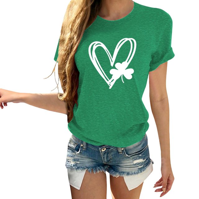 Pxiakgy Vente Chaude! T-Shirt Trèfle de la Saint-Patrick pour Femmes Chanceux Irlandais Manches Courtes T-Shirt Graphique Trèfle Mode Décontractée Imprimé Amour Col Rond Manches Courtes T-Shirt
