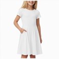 thumbnail image 1 of gdxvjhbj Robes d'Été pour Filles Décontractées Robe d'Été pour Filles Col Carré Manches Courtes Taille Croisée Robe Trapèze Décontractée Mini Taille 9-10 (Blanc, 9-10 Ans), 1 of 9
