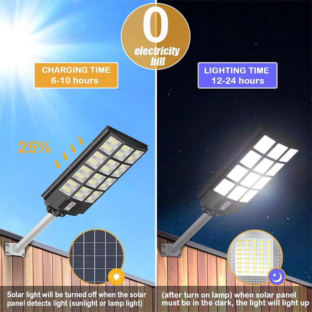 Litom 4000W/5000W Commercial Solar Street Light 99000000000LM Motion Sensor Lamp Dusk to Dawn Flood Lights PIR+Pole+Remote