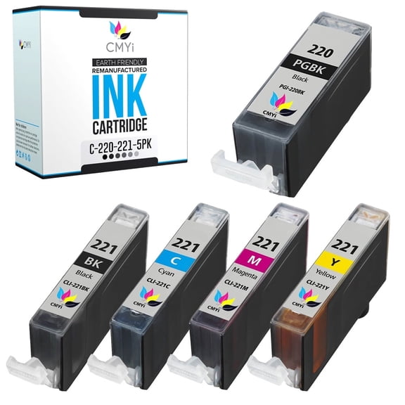 CMYi PGI-220 & 221 Pack of 5 Color Ink Cartridges Compatible for Canon PGI-220 & 221 - Pixma Series ( Pigment Black, Black, Cyan, Magenta, Yellow)