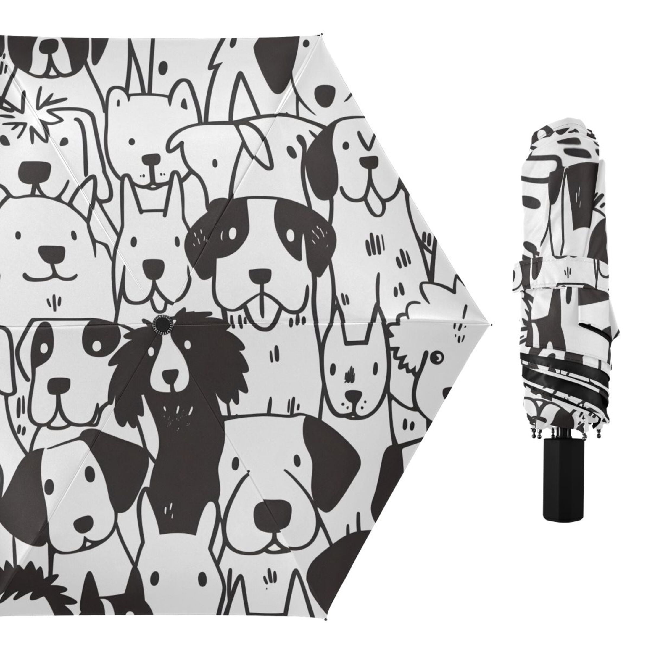 ALAZA Doodle Dogs UPF 50+ Compact Folding Umbrella for Rain Travel Umbrella Packable