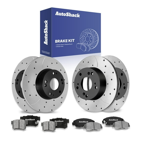 AutoShack Front & Rear Brake Rotors & Ceramic Pads for Honda, Civic 2006-2011, FWD L4 1.8L - E-Coated Drilled & Slotted - ShadowGuard