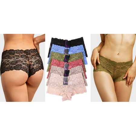 

6 Pack of Women Hipster Panties Floral Lace Boyshorts Cheeky Underwear Bikini