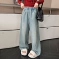 thumbnail image 5 of Girls Wide Leg Jeans Hip Hop Straight Denim Trousers Kids Bow Pattern Vintage Streetwear Denim Trousers, 5 of 6