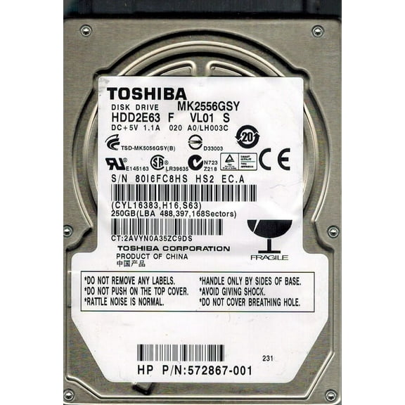 Toshiba MK2556GSY HDD2E63 F VL01 S 250GB F/W: A0/LH003C