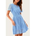 thumbnail image 6 of Womens Summer Short Dress V Neck Short Sleeve A Line Wear To Work Hollow Out Lace Ruffle Cute Casual Beach Party Dresses, 6 of 6
