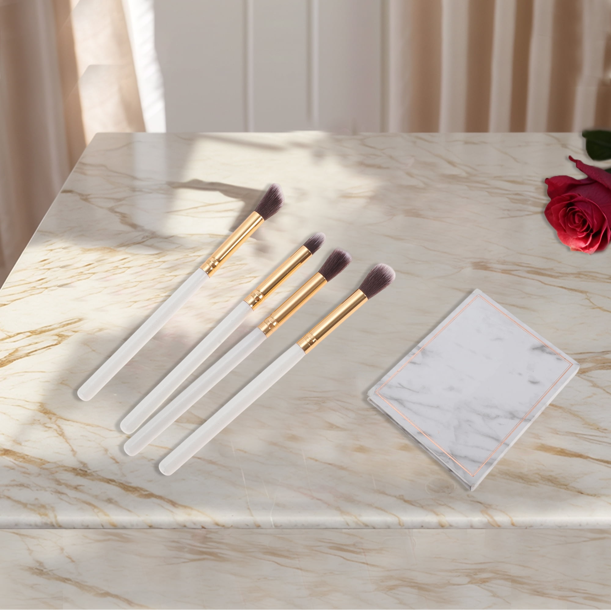 Unique Bargains 4 Pcs Lightweight Eye Brushes Set for Travel White, Gold Tone