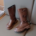 thumbnail image 5 of Lovzfmll Girls Boots, Fall Winter Fashion Bow Knot Mid Calf Leather Boots, Round Toe Chunky Heel Cute Princess Shoes for Kids 4-4.5 Years, Brown, 5 of 8