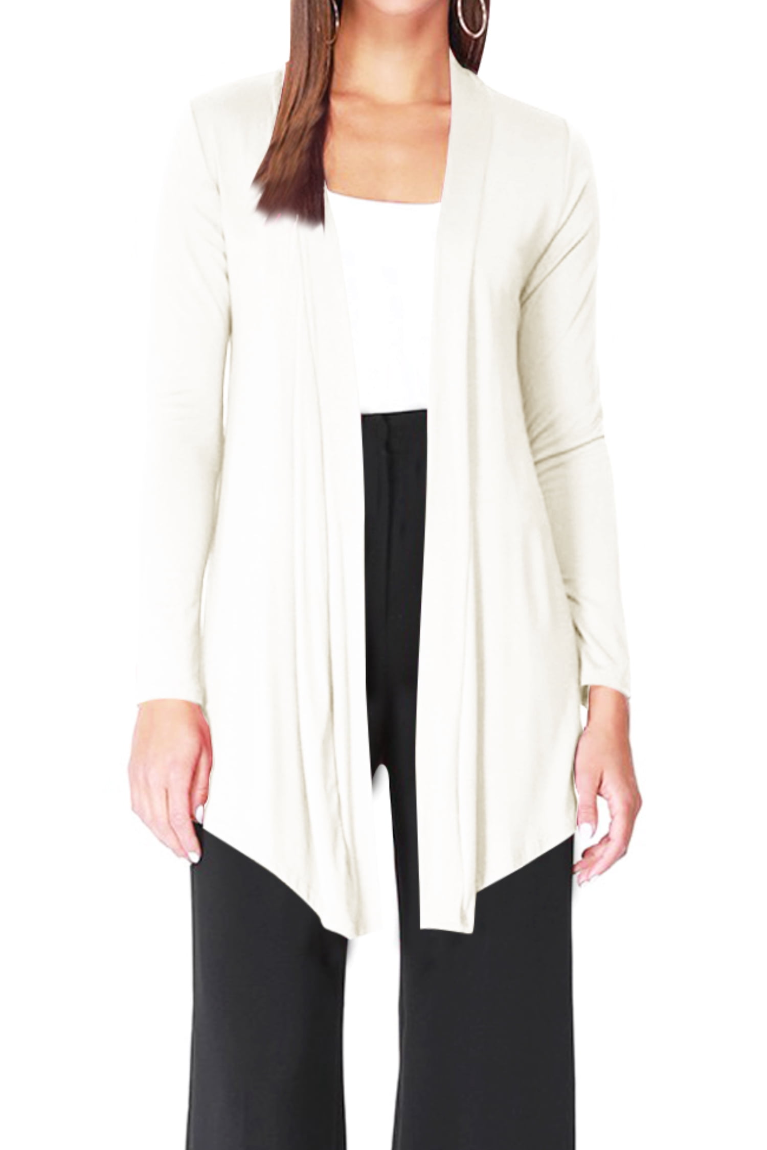 FASHIONOLIC Women's Drape Front Cardigan - Long Sleeve, Open Front, Made In USA, Sizes S-2X