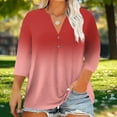 thumbnail image 2 of Olyvenn Womens Plus Size 3/4 Sleeve Tops Casual Gradient V Neck Button Tee Shirts Basic Loose Fit Tunic Blouse Red XXXL, 2 of 5