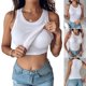 thumbnail image 2 of Women's Built In Bralette Camisole Wire Free Wide Straps Stretch Ribbed Casual Tank Top Sleeveless Racerback Undershirt XL White, 2 of 4