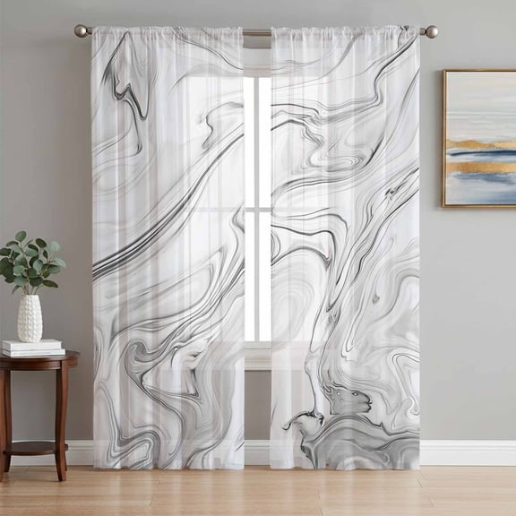 White Gray Marble Sheer Curtains 72 Inch Length 2 Panels Set, Modern Minimalist Abstract Texture Voile Window Treatment Rod Pocket Curtains Sheers Drapes for Bedroom/Living Room/Kitchen 52"x72"x2