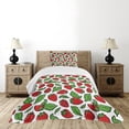 thumbnail image 4 of Ambesonne Fruit Quilted Bedspread Set 2 Pcs, Juicy Strawberries Leaves, Twin Size, Fern Green and Red, 4 of 5