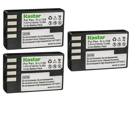Kastar DLi109 Battery 3-Pack Replacement for Pentax D-Li109 Battery Pentax D-BC109 Charger Pentax K-R KR K-30 K30 K-50 K50 K-70 K70 K-500 K500 K-S1 KS1 K-S2 KS2 KP KF DSLR Camera