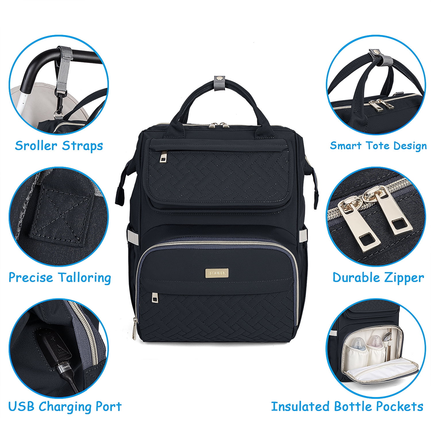 Baby Diaper Bag Backpack Tote Backpack Stroller Hanging Bag Travel Nappy Bag with USB Charging Port for Outdoor Working Mommy Bag(Black)