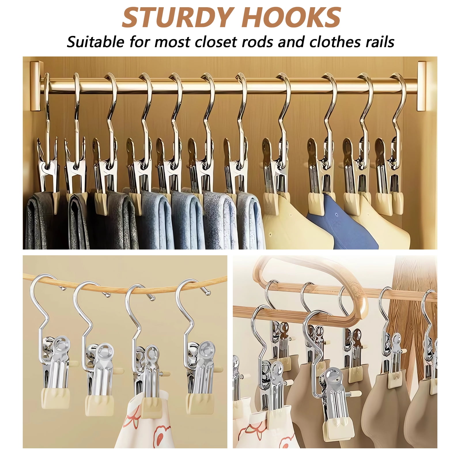 Boot Hangers Clips, 50 Pcs Portable Laundry Hooks Hanging Clips, 360° Rotating Heavy Duty Hanging Hooks Clip for Closet Travel Pants Socks Handbags (Black)